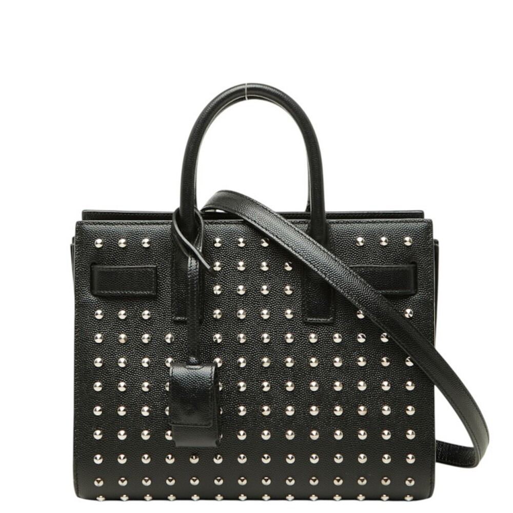 Saint Laurent Sac de Jour Nano Studded Handbag/Shoulder Bag, 2-Way, Black Lea...